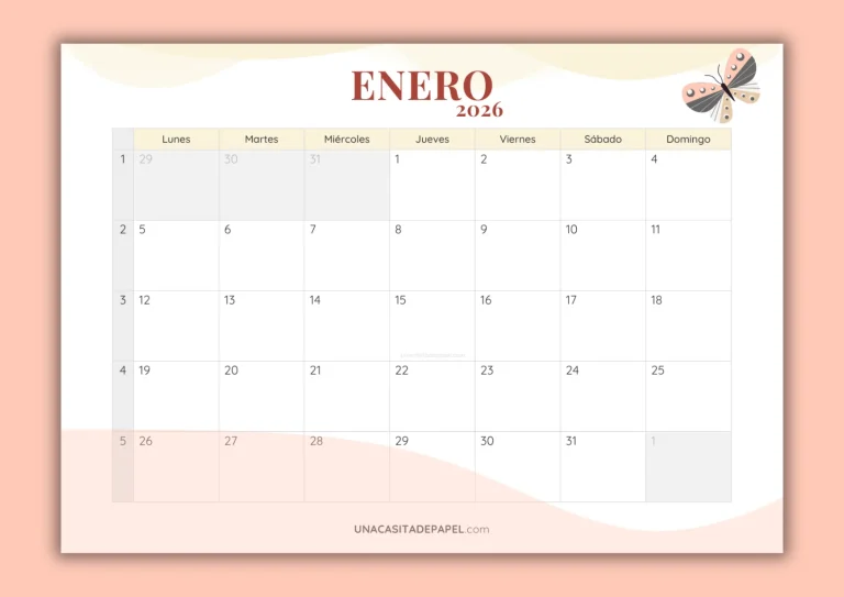 Calendarios enero 2026 mensual para imprimir