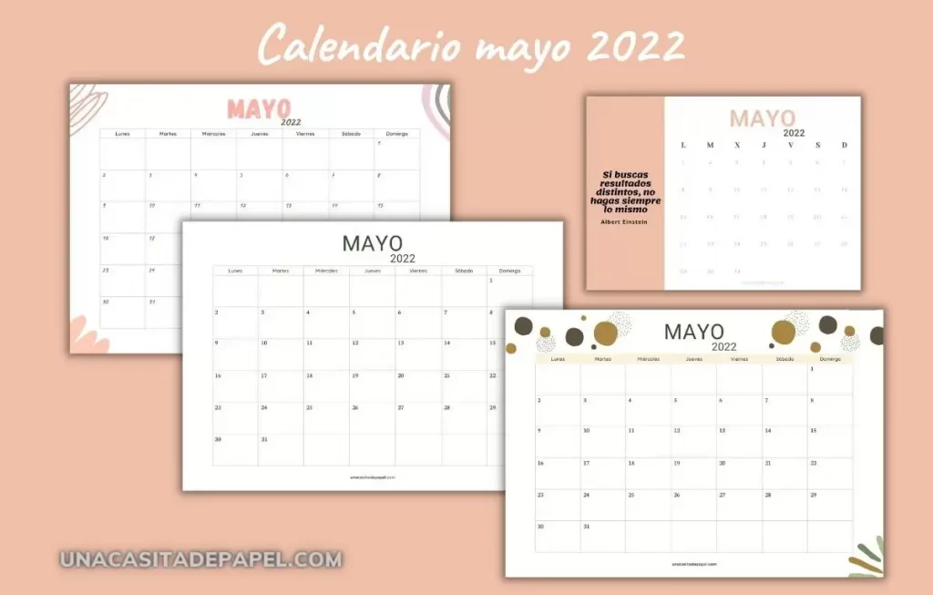 Calendarios mayo 2022 para imprimir