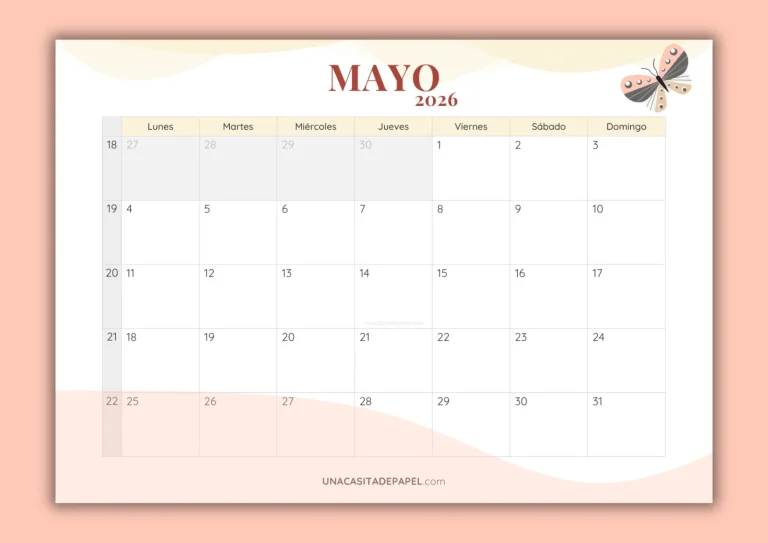 Calendario Mayo 2026 ️ para imprimir en PDF