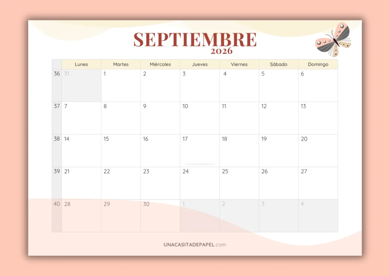Calendarios septiembre 2026 mensual para imprimir