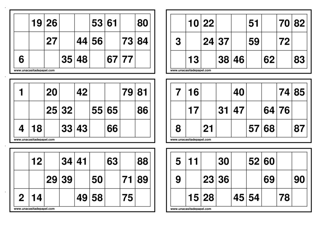 Cartones de bingo para imprimir blanco y negro 1 serie