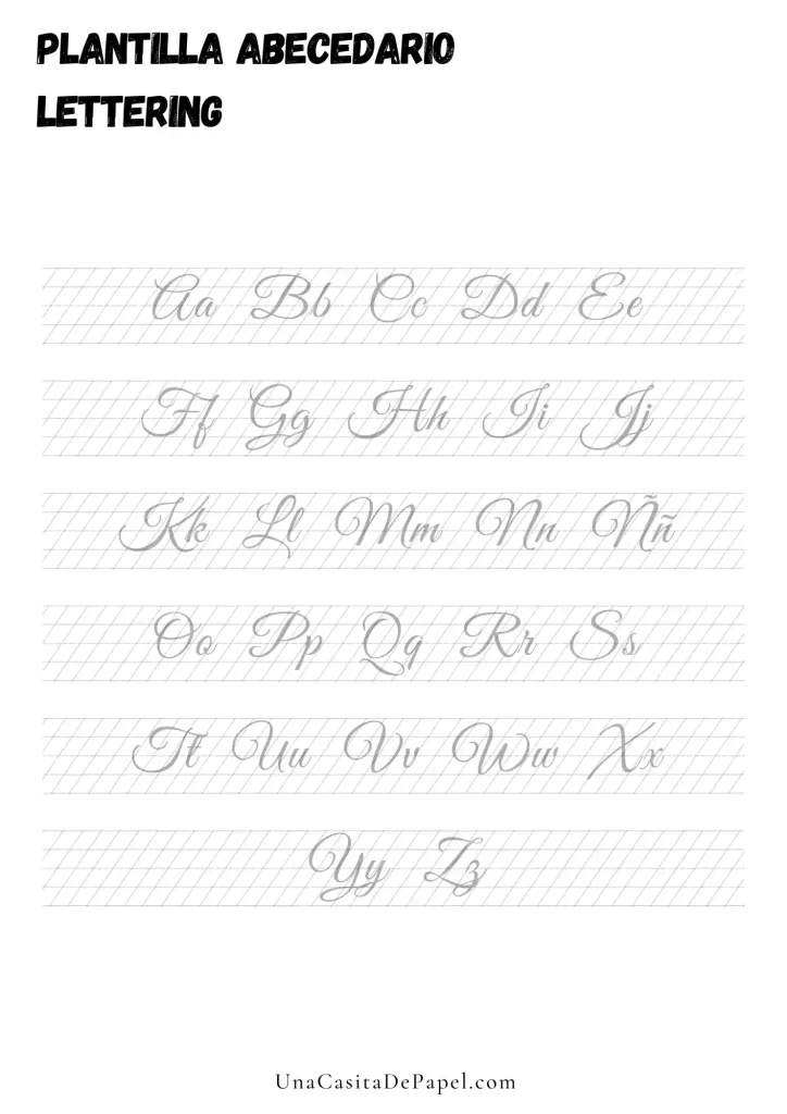 Plantilla lettering alfabeto mayuscula y minuscula letra fina
