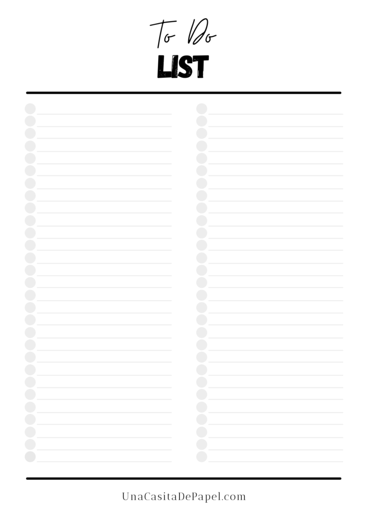 Lista de tareas para imprimir tabla larga gris