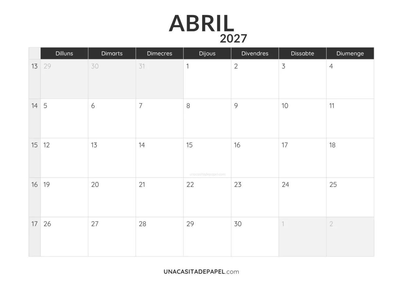 ca-calendari abril 2027 minimalista imprimible
