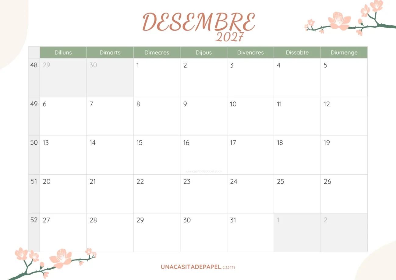 ca-calendari desembre 2027 floral bonic