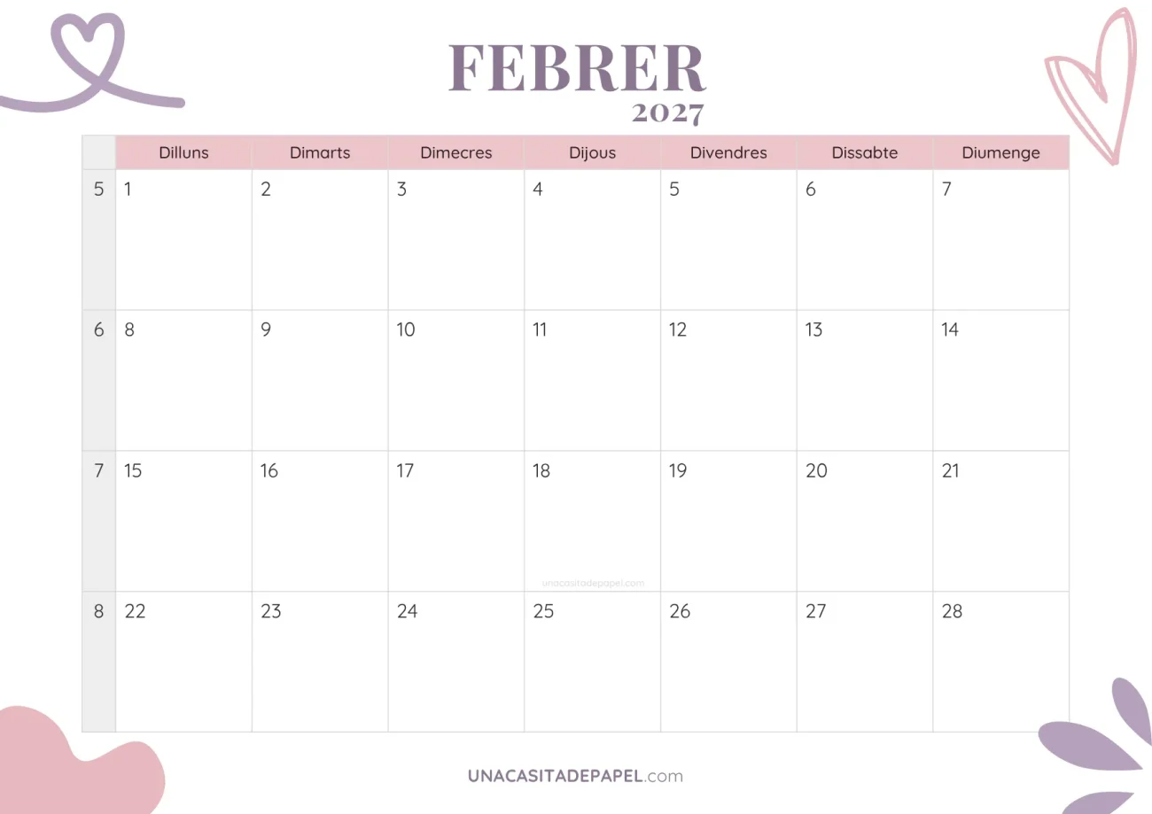 ca-calendari febrer 2027 estètic gratis