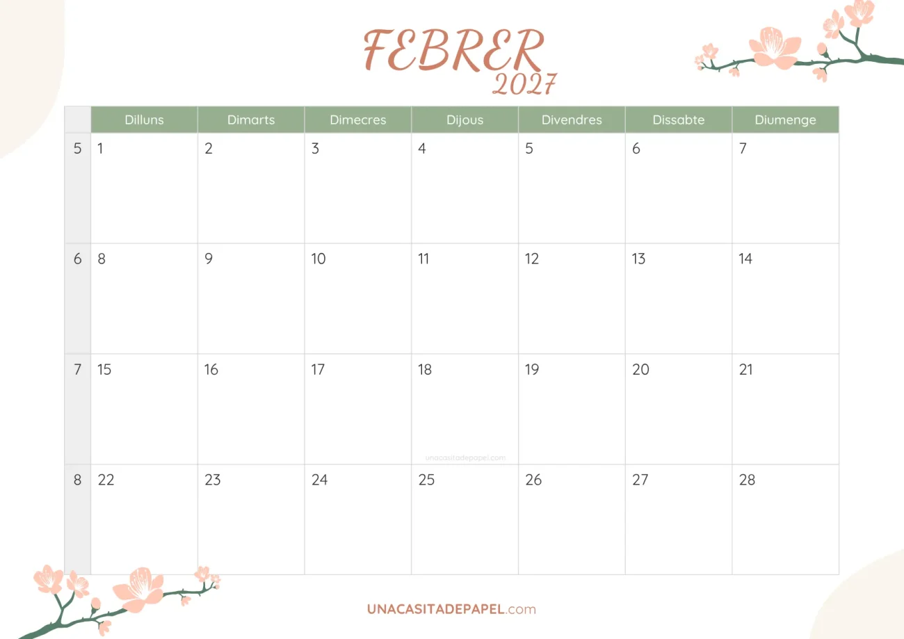 ca-calendari febrer 2027 floral bonic