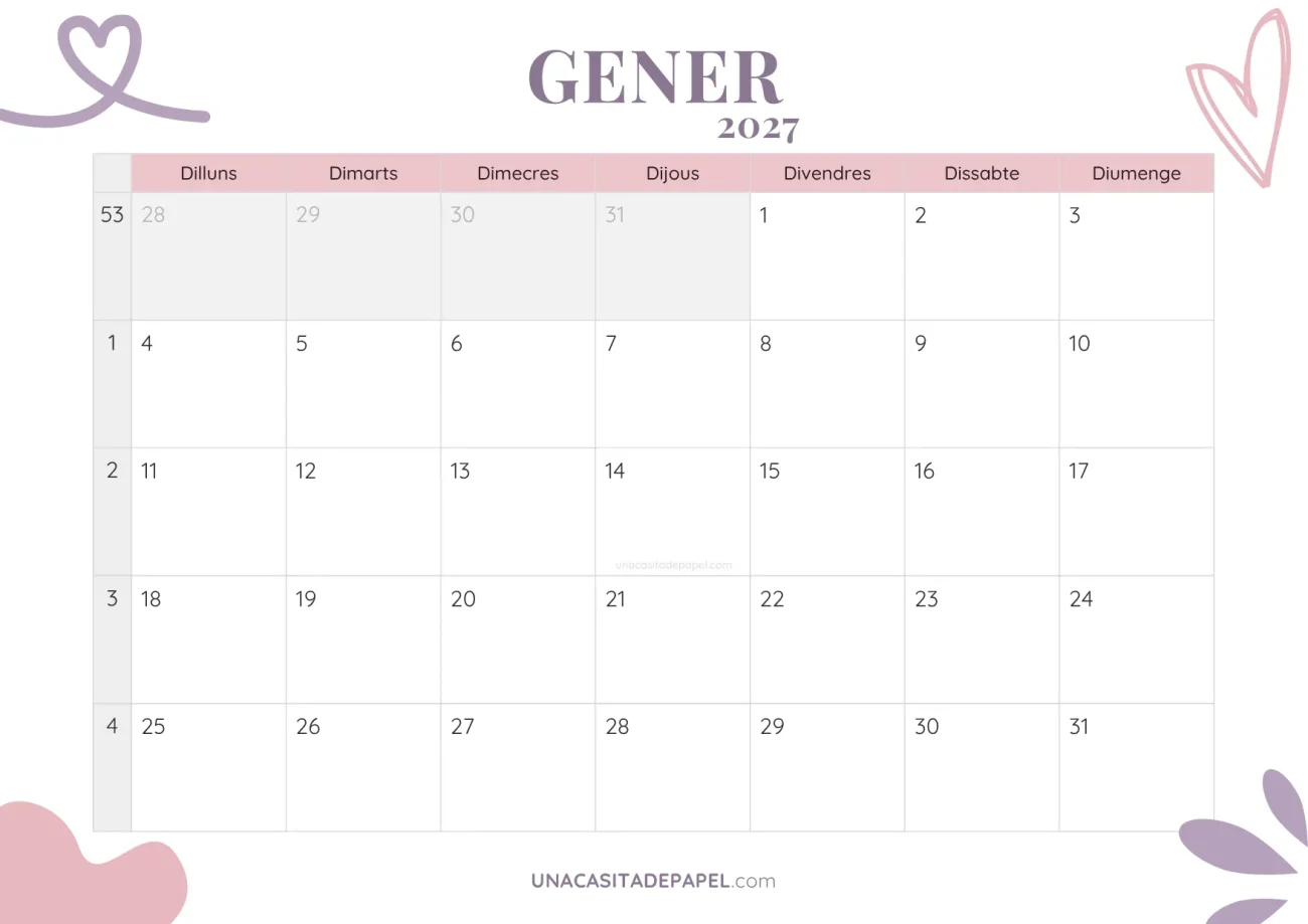 ca-calendari gener 2027 estètic gratis
