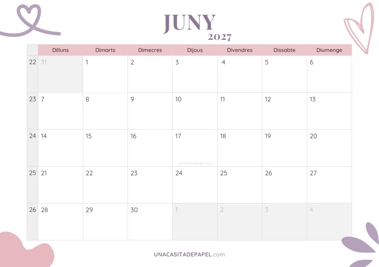 ca-calendari juny 2027 estètic gratis