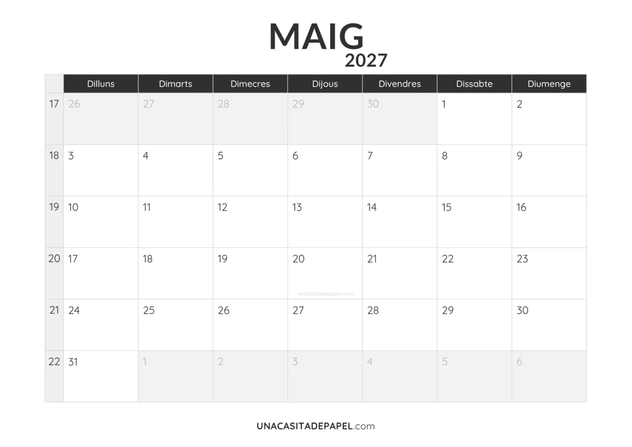 ca-calendari maig 2027 minimalista imprimible