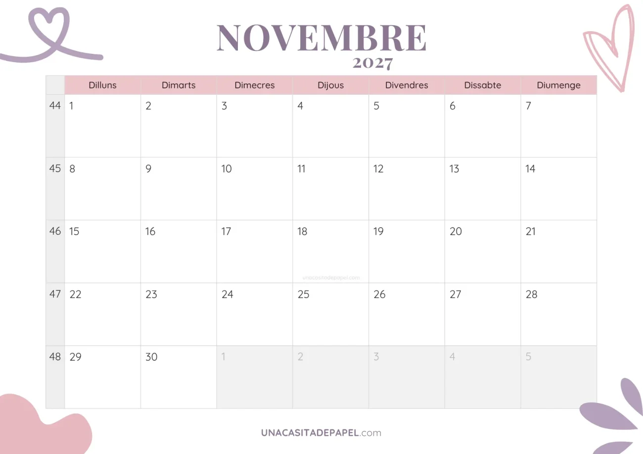 ca-calendari novembre 2027 estètic gratis