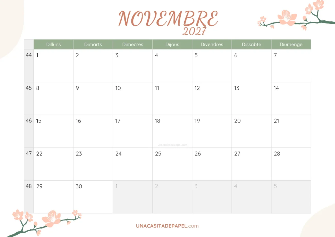 ca-calendari novembre 2027 floral bonic