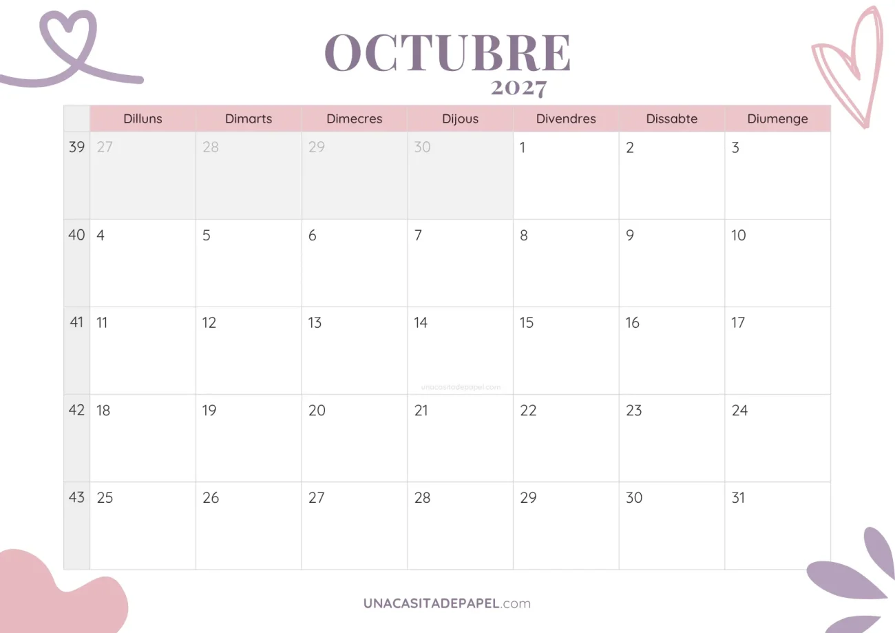 ca-calendari octubre 2027 estètic gratis
