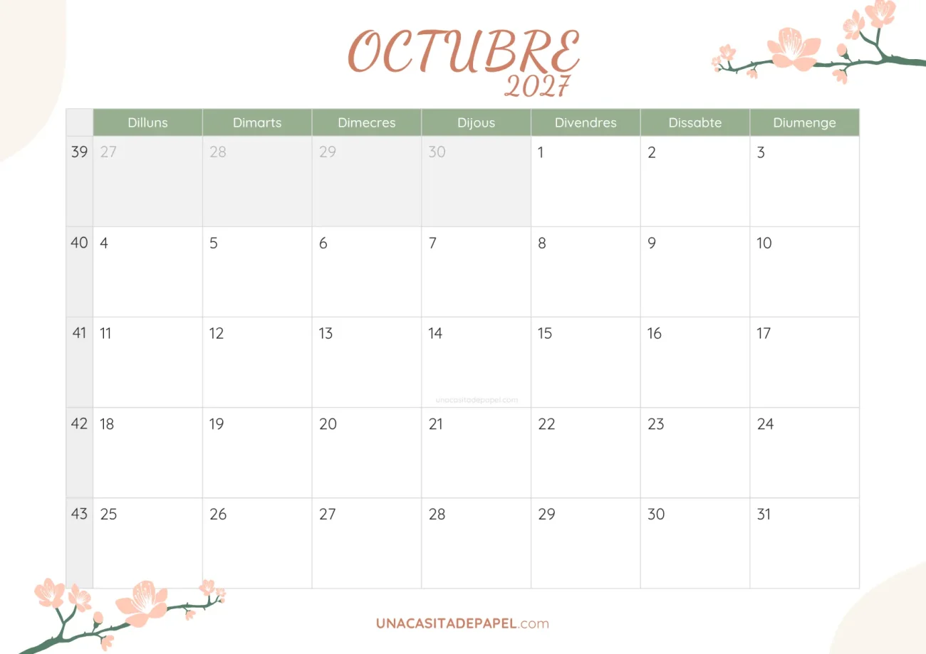 ca-calendari octubre 2027 floral bonic