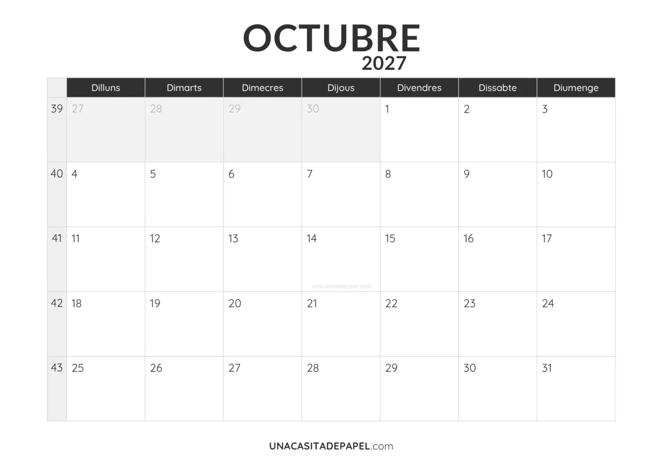 ca-calendari octubre 2027 minimalista imprimible