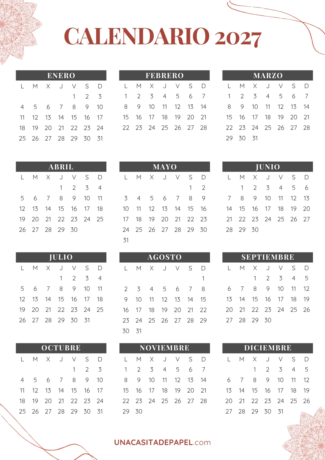 calendario 2027 bohemio anual