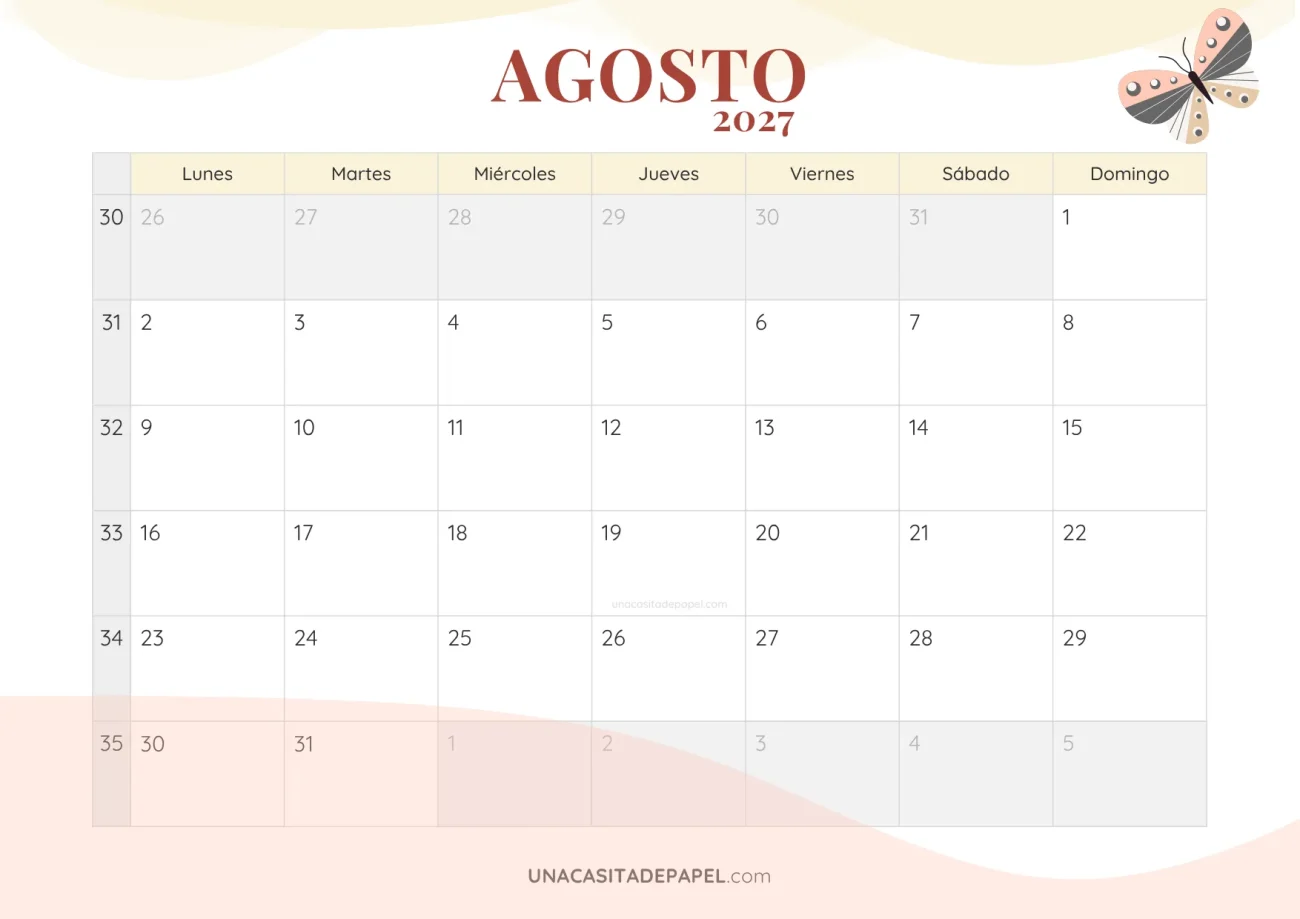calendario agosto 2027 romantico descargable