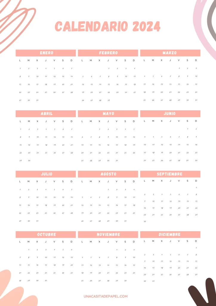 calendario anual 2024 formas