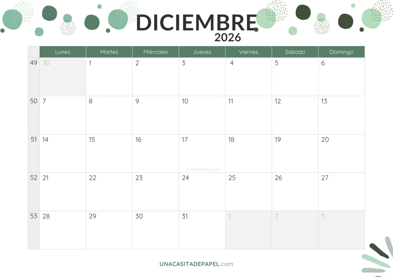 calendario diciembre 2026 con topos en pdf