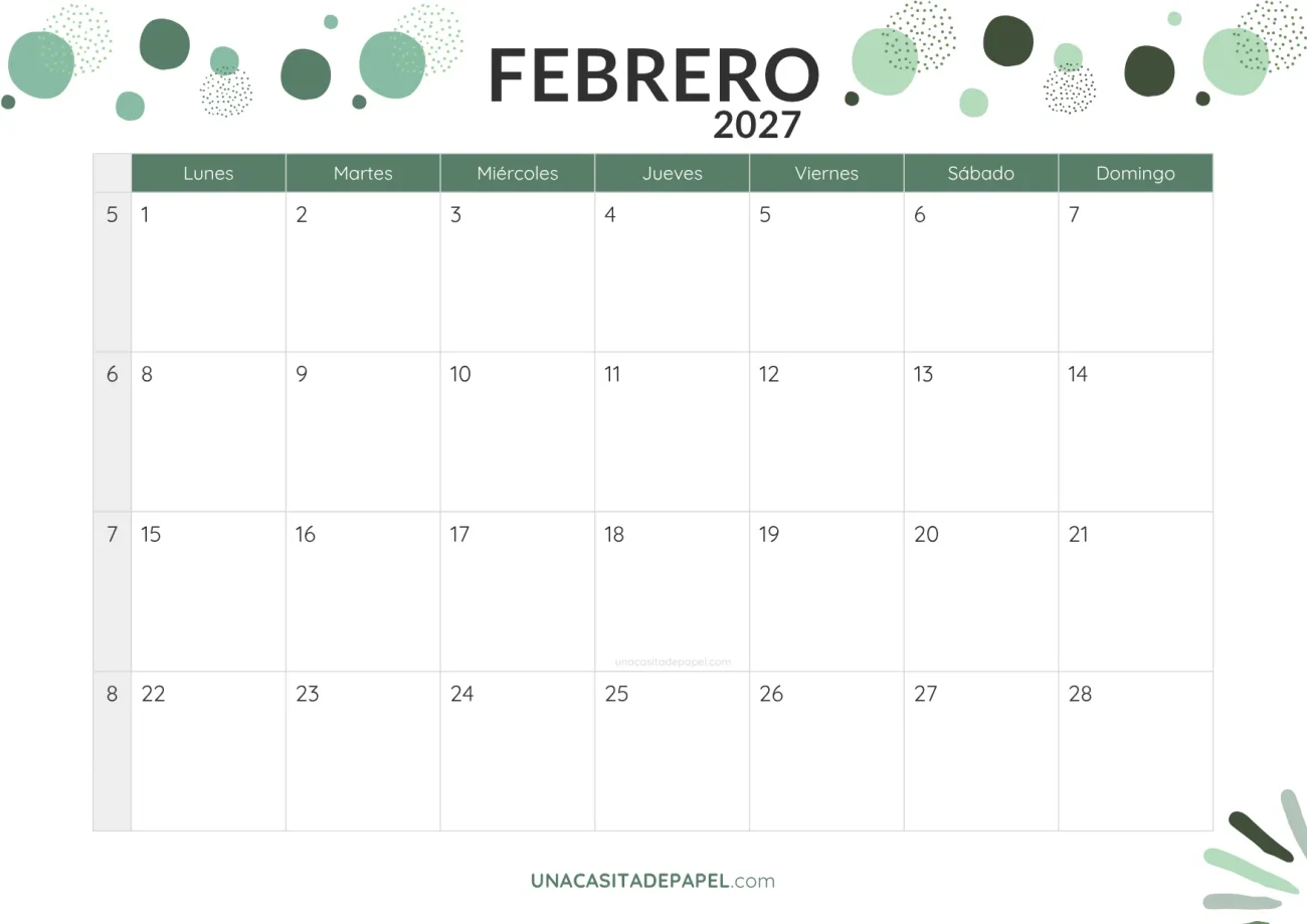 calendario febrero 2027 con topos en pdf