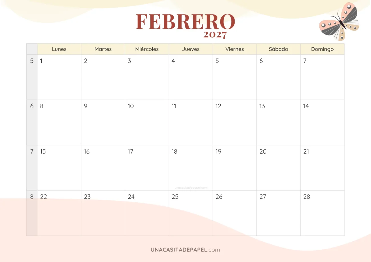 calendario febrero 2027 romantico descargable