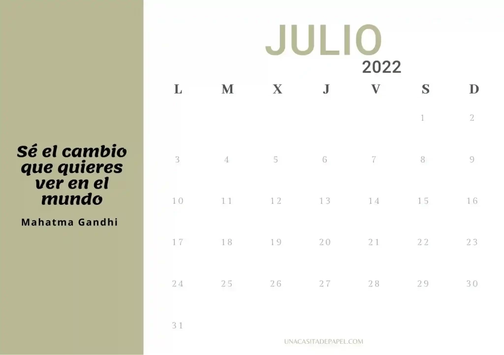 calendario julio 2022 con frase para imprimir