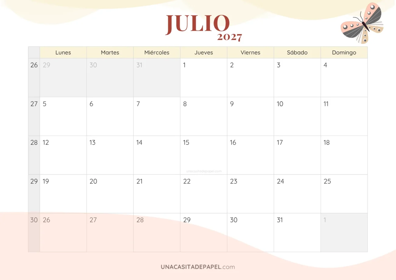 calendario julio 2027 romantico descargable