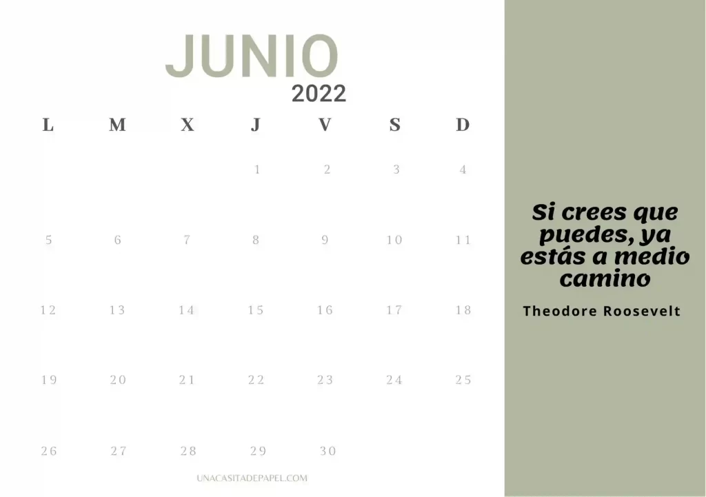 calendario junio 2022 con frase para imprimir