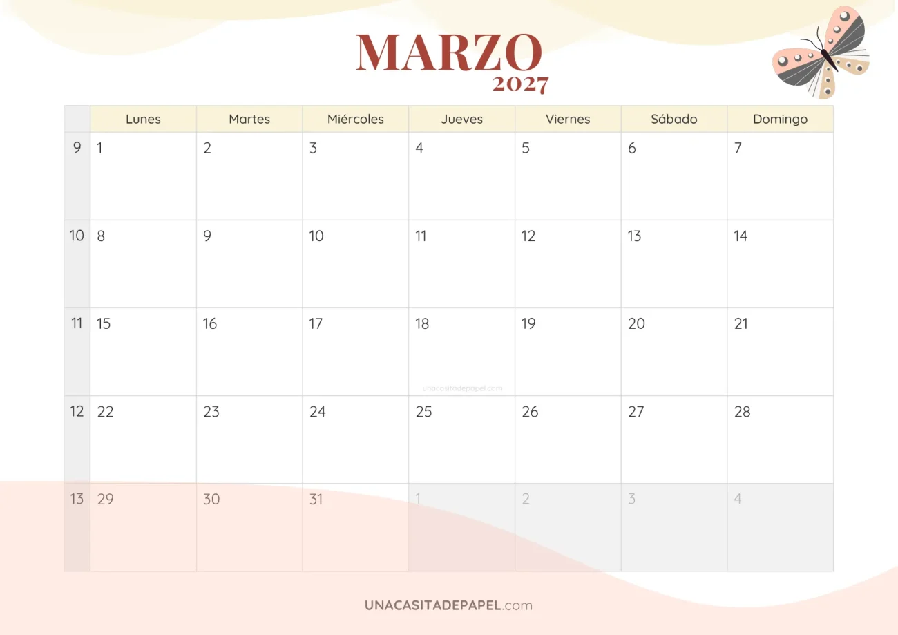 calendario marzo 2027 romantico descargable