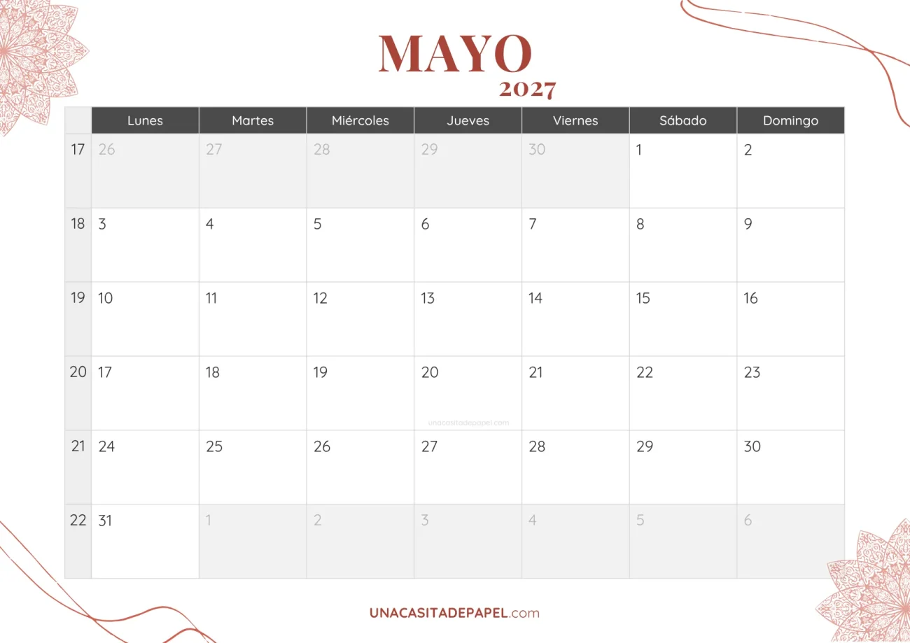 calendario mayo 2027 bohemio mensual