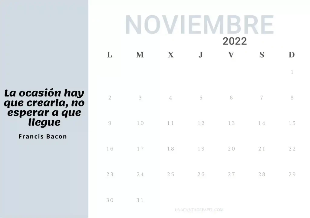 calendario noviembre 2022 con frase para imprimir