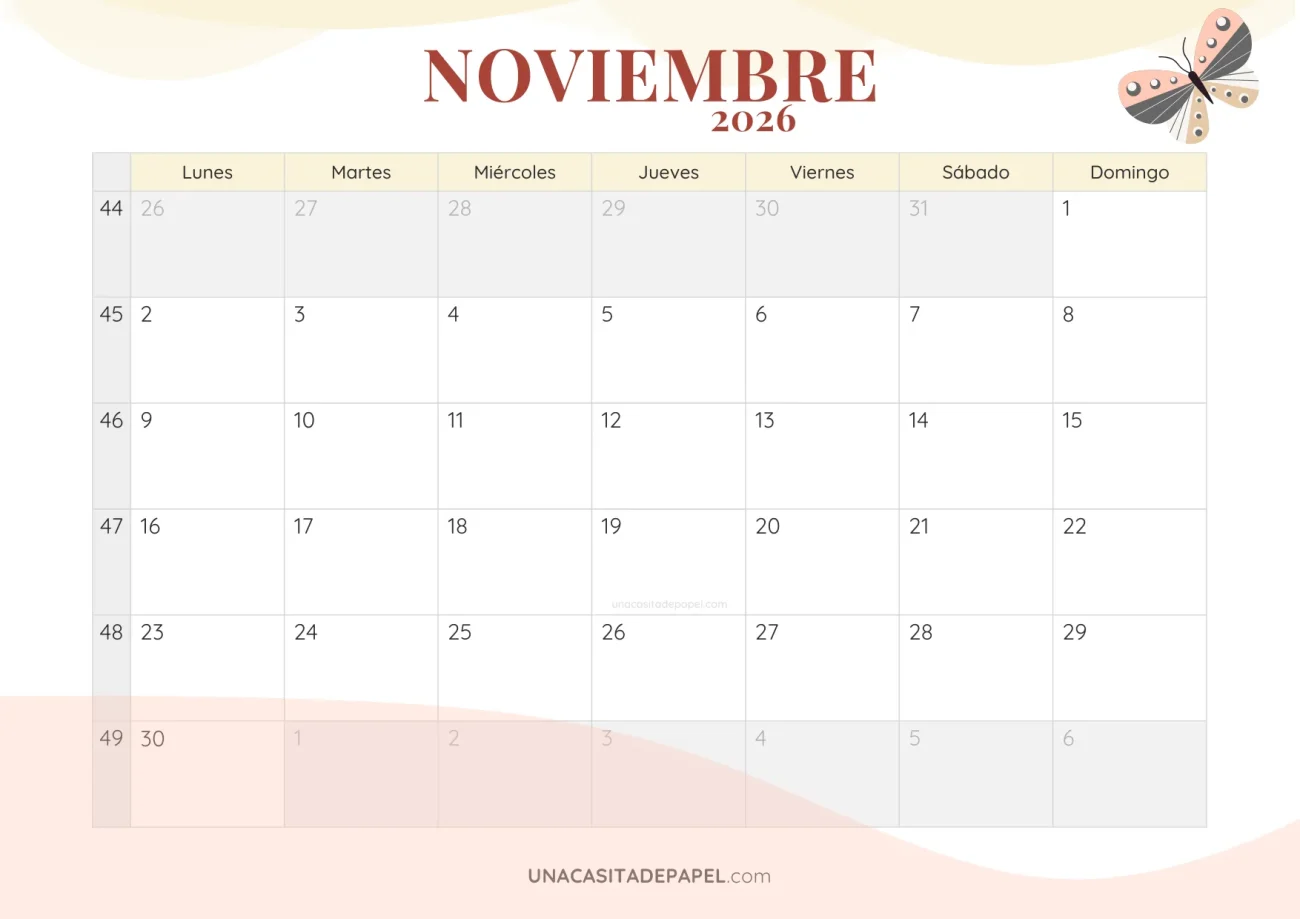 calendario noviembre 2026 romantico descargable