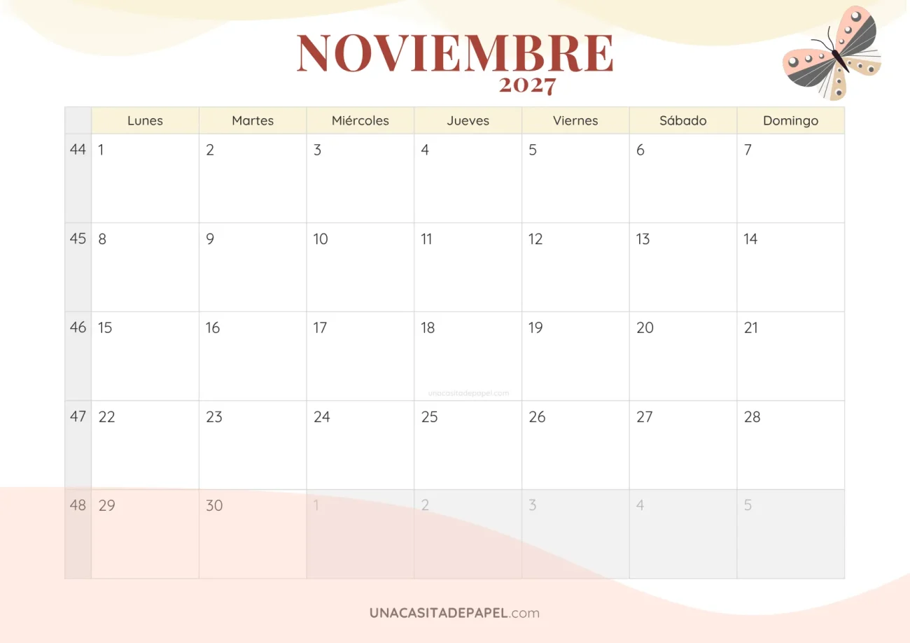 calendario noviembre 2027 romantico descargable