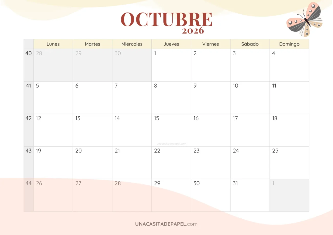 calendario octubre 2026 romantico descargable