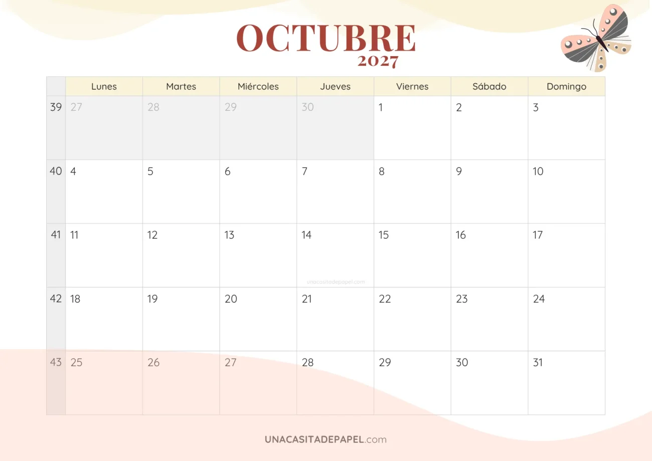 calendario octubre 2027 romantico descargable