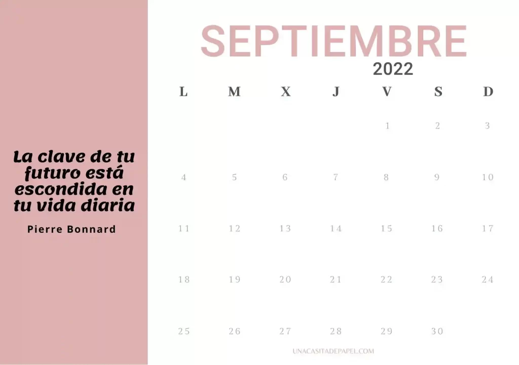 calendario septiembre 2022 con frase para imprimir
