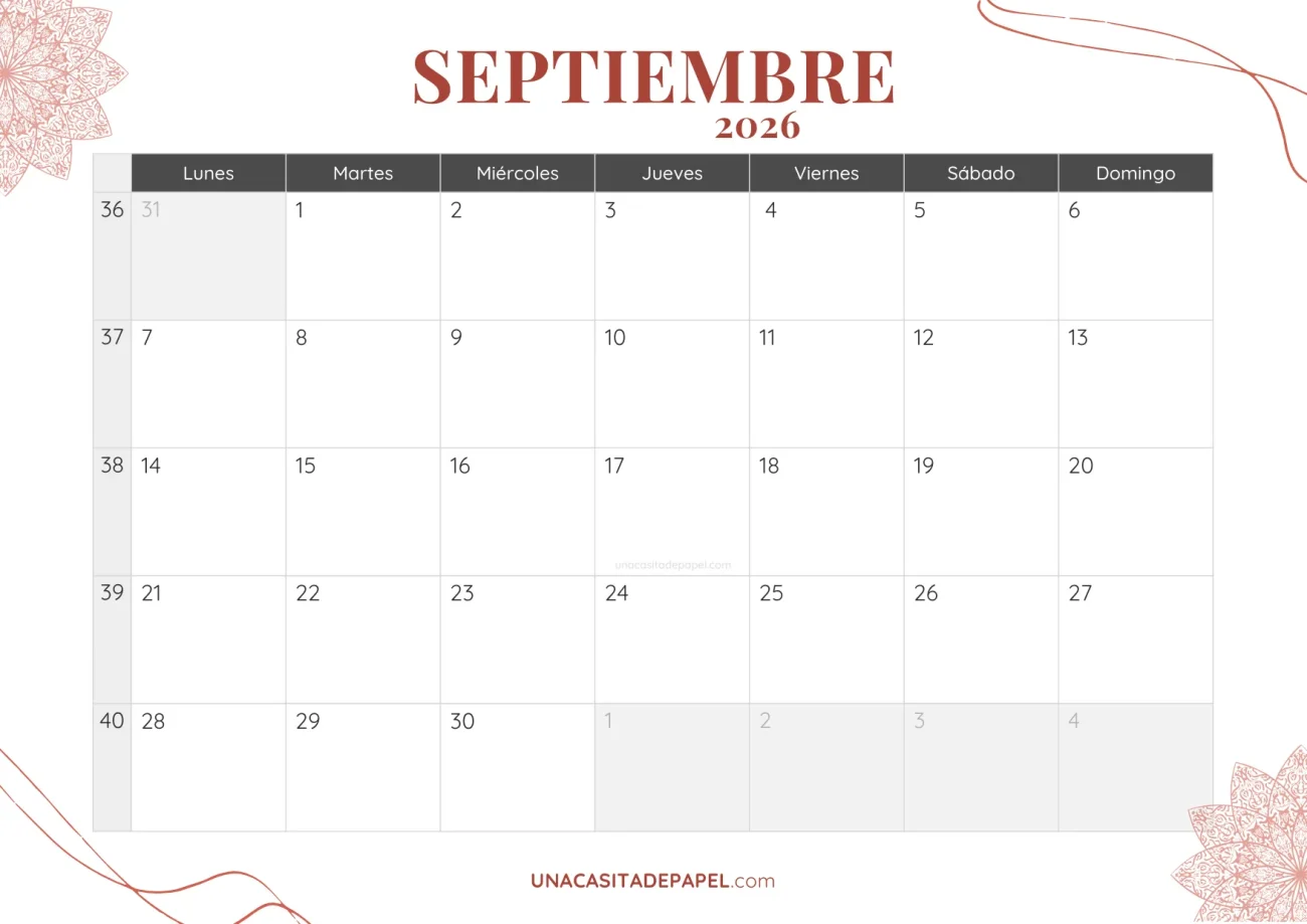 calendario septiembre 2026 bohemio mensual