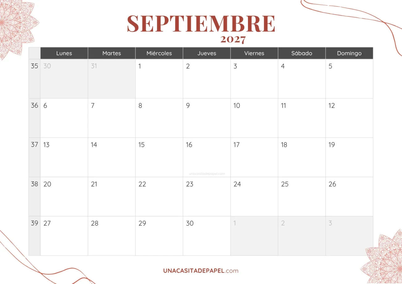 calendario septiembre 2027 bohemio mensual